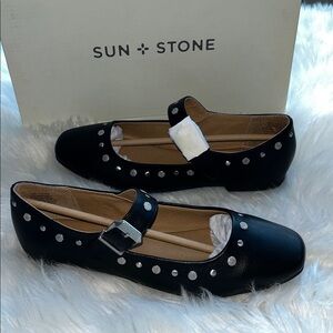 🆕Sun + Stone Caiaa Mary Jane Flats Studded Trim Black Size 6.5 Buckle